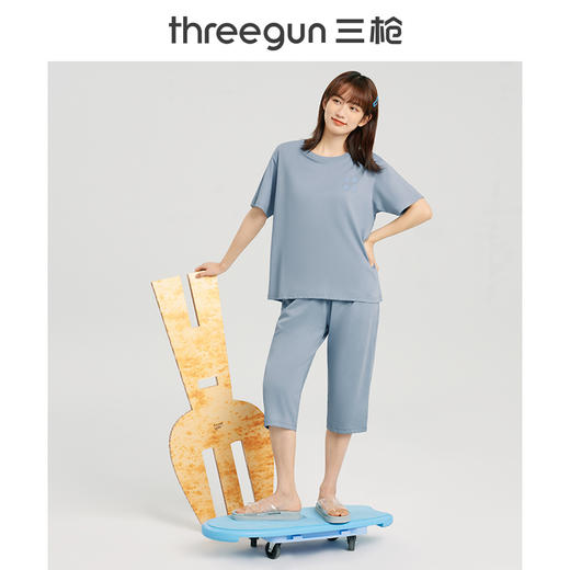 Threegun三枪 【水柔棉】圆领短袖中裤女士家居套家居服-82106D011 商品图4