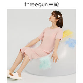 Threegun三枪 【水柔棉】圆领短袖中裤女士家居套家居服-82106D011