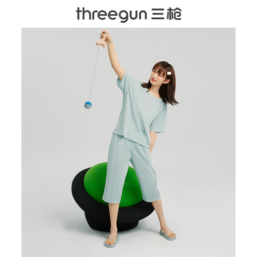 Threegun三枪 【水柔棉】圆领短袖中裤女士家居套家居服-82106D011 商品图6