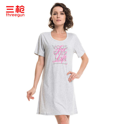 Threegun三枪 【水柔棉】圆领短袖女士家居裙睡裙-70256A011 商品图4