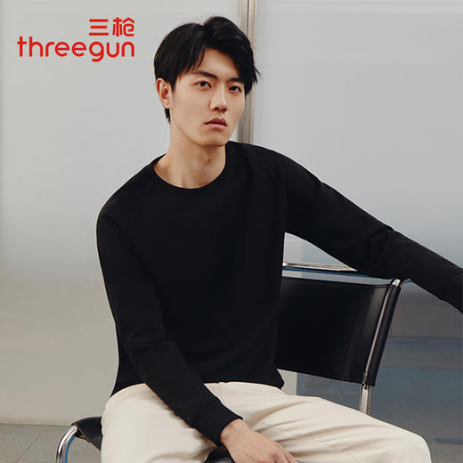 Threegun三枪 【提花记忆棉】圆领男士长袖上衣打底衫-23563A911 商品图0
