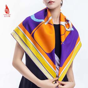 SAINTJOY/上久楷 真丝方巾牛气冲天 黄灰色&蓝灰色&橘色FJS21013