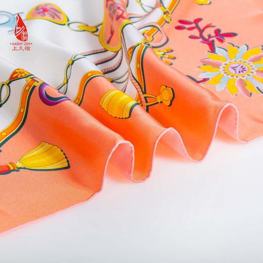 SAINTJOY/上久楷 真双面印花真丝方巾 锁藤 橘粉色 FJS20054 商品图7