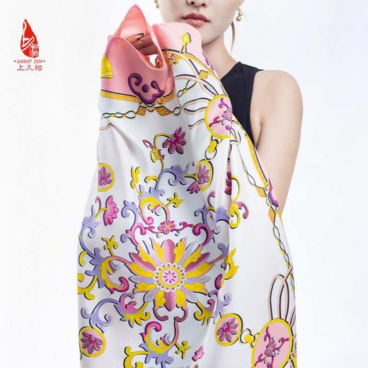 SAINTJOY/上久楷 真双面印花真丝方巾 锁藤 橘粉色 FJS20054 商品图1