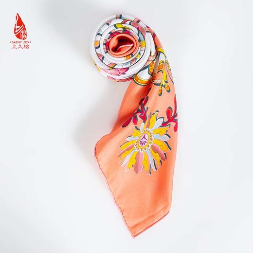 SAINTJOY/上久楷 真双面印花真丝方巾 锁藤 橘粉色 FJS20054 商品图5