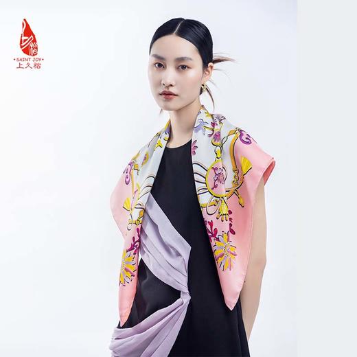 SAINTJOY/上久楷 真双面印花真丝方巾 锁藤 橘粉色 FJS20054 商品图0