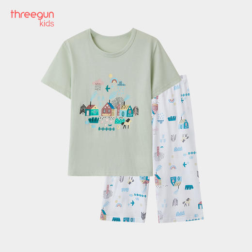 Threegun三枪 【水柔棉】男童圆领短袖中裤家居套儿童家居服睡衣-89197D011 商品图0
