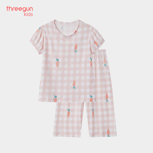 Threegun三枪 【水柔棉】女童圆领短袖中裤家居套儿童家居服睡衣-89196D011 商品图0