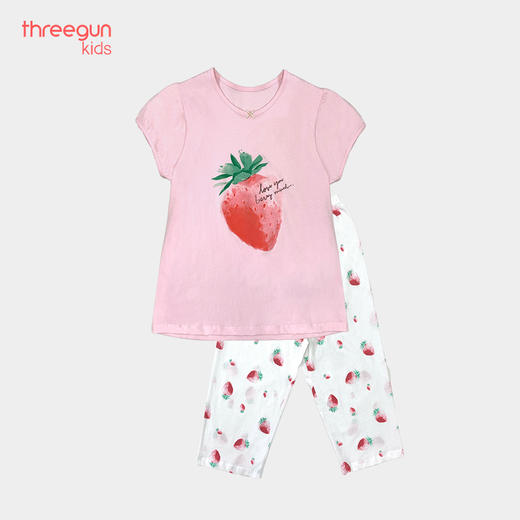 Threegun三枪 【水柔棉】女童圆领短袖中裤家居套儿童家居服睡衣-89196D011 商品图1