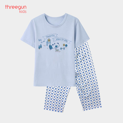 Threegun三枪 【水柔棉】男童圆领短袖中裤家居套儿童家居服睡衣-89197D011 商品图1