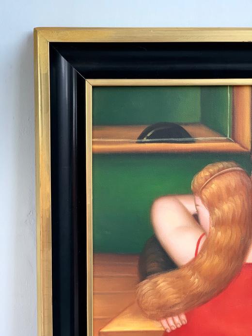 德国中古油画 胖女孩系列 手绘 原框 有艺术家签名 商品图4