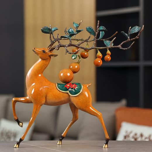 E-QK-BJ1220 五福临门大号铜鹿摆件 商品图3