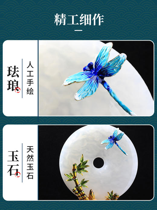 E-RX-RD5795 蜻蜓竹叶平安扣摆件 珐琅+胡桃木 商品图3