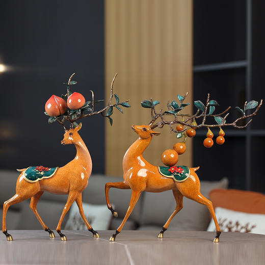 E-QK-BJ1220 五福临门大号铜鹿摆件 商品图1