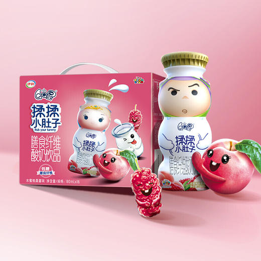 伊利QQ星揉揉小肚子酸奶饮品水蜜桃桑葚味180ml*16盒 商品图2