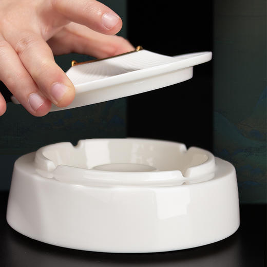 创意国潮烟灰缸高档家用办公室客厅新中式防风带盖烟灰缸 商品图2