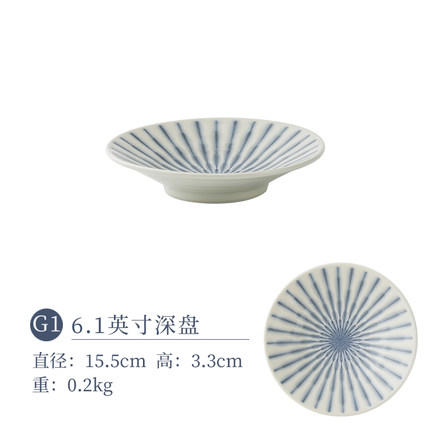 蓝纹竖线6英寸浅盘 商品图0