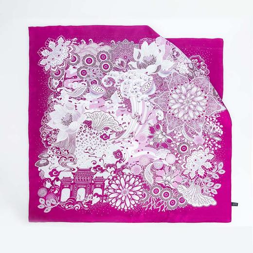 SAINTJOY/上久楷 双面印花真丝方巾 福鲤临门 玫紫色 FJS20049 商品图4