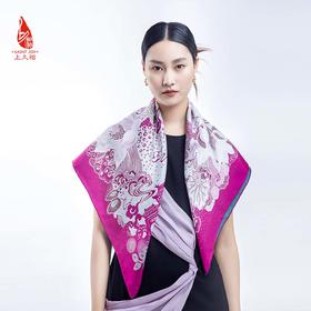 SAINTJOY/上久楷 双面印花真丝方巾 福鲤临门 玫紫色 FJS20049