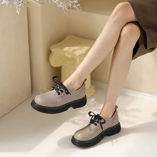 西村名物22年秋新款时尚圆头英伦风小皮鞋休闲绑带牛津鞋学院风小单鞋11641 商品图0