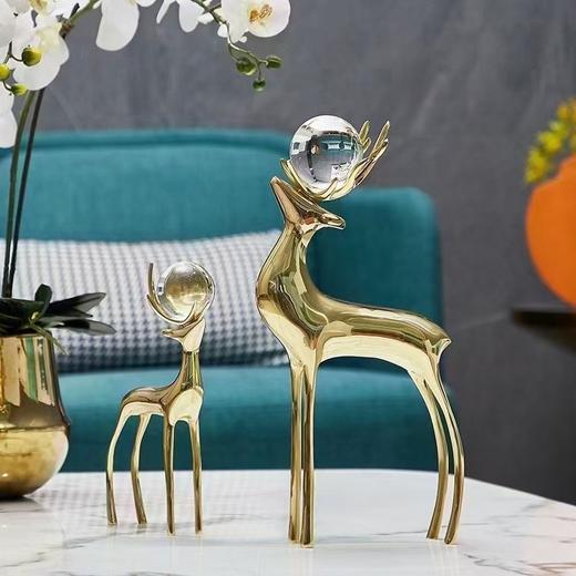 纯铜鹿摆件现代轻奢客厅电视柜酒柜水晶球鹿办公桌书房招财装饰品 商品图2