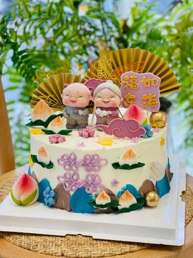 翻糖手作寿桃主题蛋糕(再大就不精致了，需要做双层款可私信客服沟通定制喔)