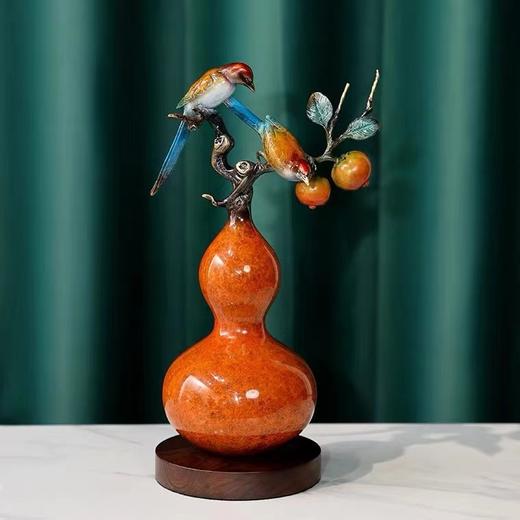 E-QK-BJ1230/1177 喜登高枝葫芦摆件 纯铜招财葫芦摆件办公室客厅中式装饰工艺品乔迁新居 商品图4