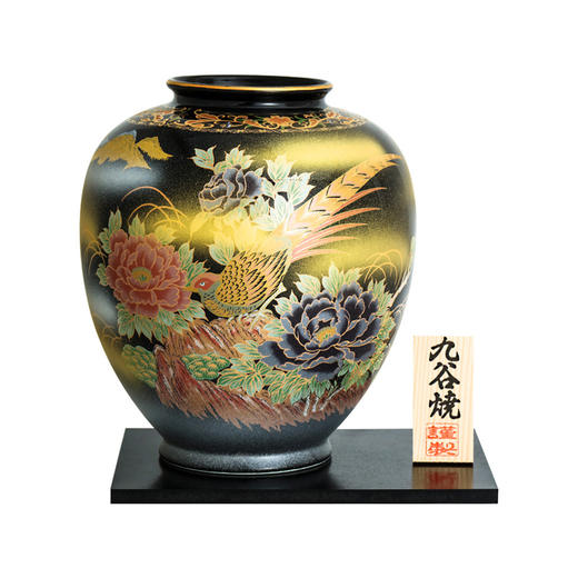 日本进口九谷烧彩绘陶瓷花瓶摆件花器插花器皿装饰品摆件天目金雉8号花瓶 商品图6
