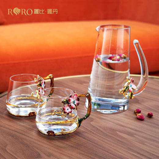 B-LB-R14901J 罗比罗丹 花语雏菊三件套 珐琅彩水杯创意玻璃花茶杯带把手 商品图1
