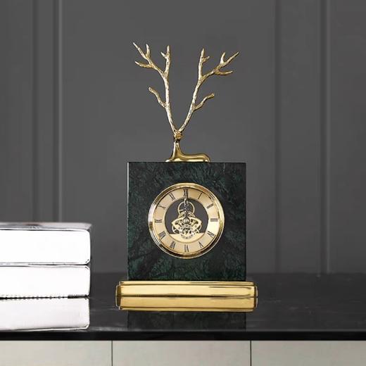 美式轻奢大理石纯铜鹿座钟客厅家用创意桌面装饰钟表摆件台式时钟 商品图1