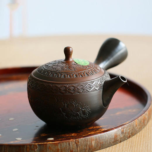 日本进口常滑烧玉龙作窑变丸行樱花纹雕刻急须功夫茶泡茶壶 商品图0