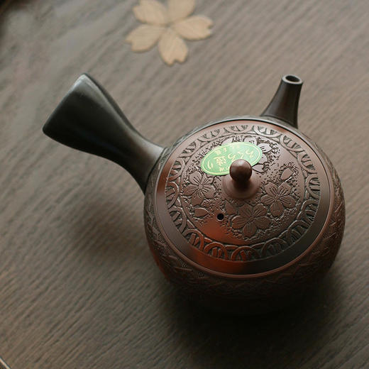 日本进口常滑烧玉龙作窑变丸行樱花纹雕刻急须功夫茶泡茶壶 商品图2