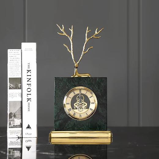 美式轻奢大理石纯铜鹿座钟客厅家用创意桌面装饰钟表摆件台式时钟 商品图2