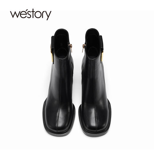 westory复古时髦金属饰扣短筒时装靴粗高跟秋冬新款靴子81971 商品图3