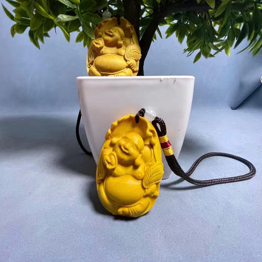 拿扇弥勒佛挂件°黄杨木 商品图1