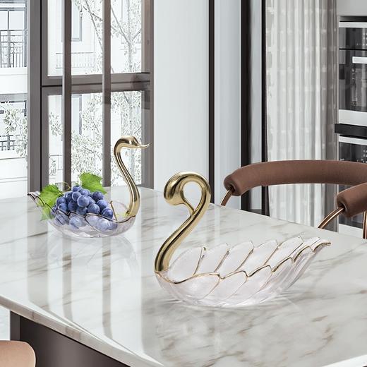 北欧轻奢ins风纯铜水晶玻璃天鹅果盘茶几装饰品家用高颜值收纳盘铜天鹅水晶果盘居家新中式轻奢摆件 商品图3