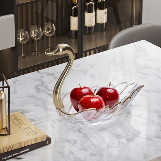 北欧轻奢ins风纯铜水晶玻璃天鹅果盘茶几装饰品家用高颜值收纳盘铜天鹅水晶果盘居家新中式轻奢摆件 商品图2