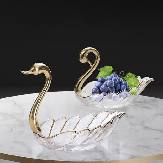 北欧轻奢ins风纯铜水晶玻璃天鹅果盘茶几装饰品家用高颜值收纳盘铜天鹅水晶果盘居家新中式轻奢摆件 商品图1