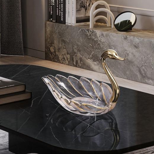 北欧轻奢ins风纯铜水晶玻璃天鹅果盘茶几装饰品家用高颜值收纳盘铜天鹅水晶果盘居家新中式轻奢摆件 商品图4