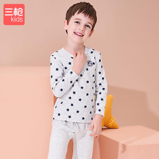 Threegun三枪 【立绒】男童圆领儿童保暖内衣套装-2D117D011 商品图0
