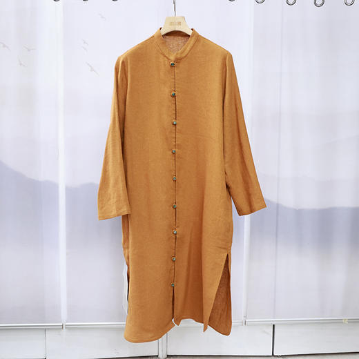 【抖音专属】长款珠扣衬衫（19810141-柘黄） 商品图0