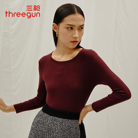 Threegun三枪 【双面绒】圆领女士长袖上衣打底衫-23954A011