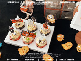 万圣节：主题杯子蛋糕，装饰随机搭配哦