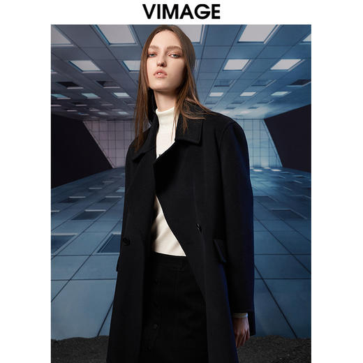 VIMAGE纬漫纪冬季新款翻领洋气显瘦中长款外套V1814404 商品图3