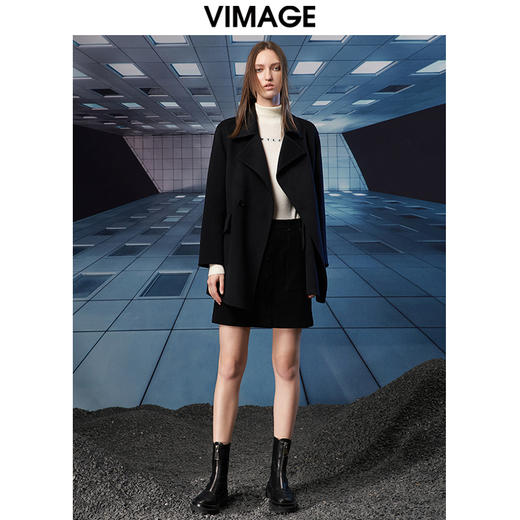 VIMAGE纬漫纪冬季新款翻领洋气显瘦中长款外套V1814404 商品图1