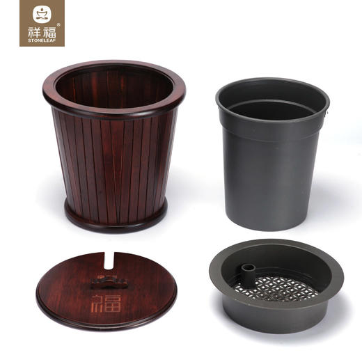 【样品特惠5折，仅1件，无货退款】祥福茶水桶储水桶竹制废水桶家用茶渣桶带盖【不支持补差，非质量问题不退不换】S 商品图3