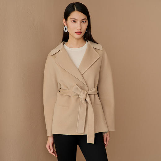 EITIE爱特爱冬季新款时尚简约气质毛呢外套系带羊毛大衣外套6814511 商品图2