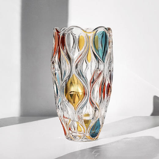 捷克BOHEMIA波西米亚 彩色系列水晶玻璃花瓶30cm彩色竹子系列艺术花瓶果斗 商品图4