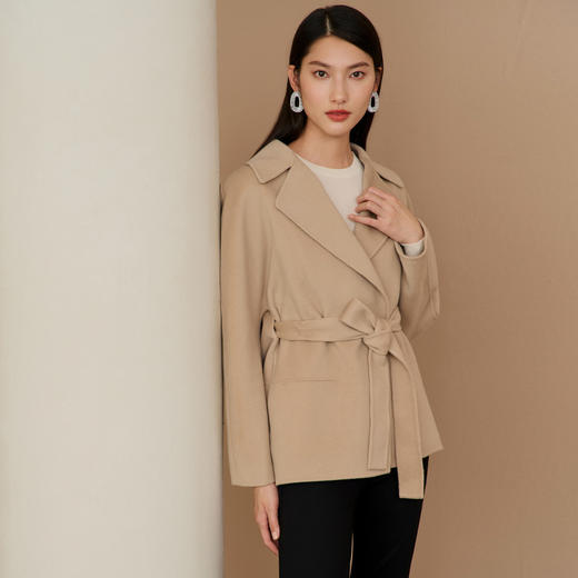 EITIE爱特爱冬季新款时尚简约气质毛呢外套系带羊毛大衣外套6814511 商品图3