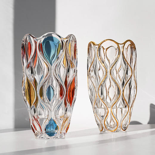 捷克BOHEMIA波西米亚 彩色系列水晶玻璃花瓶30cm彩色竹子系列艺术花瓶果斗 商品图3